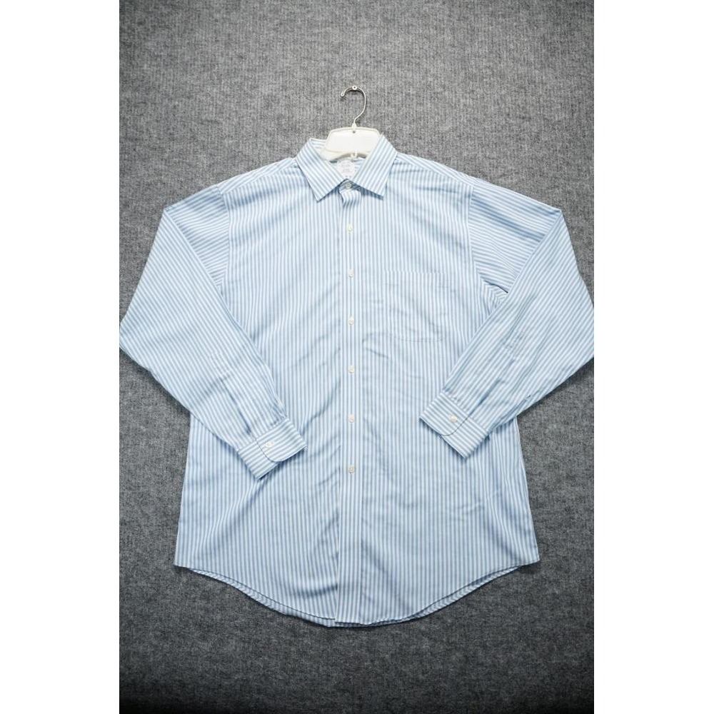 Brooks Brothers Shirt Mens Large 16.5 35 Button Down Up Slim Blue White Stripe*